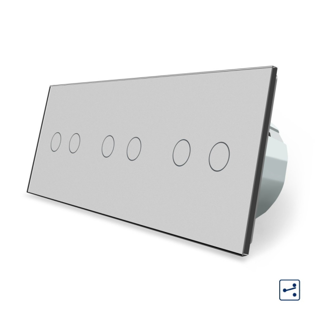 Сенсорный проходной выключатель Livolo 6 каналов (2-2-2) серый стекло (VL-C706S-15)