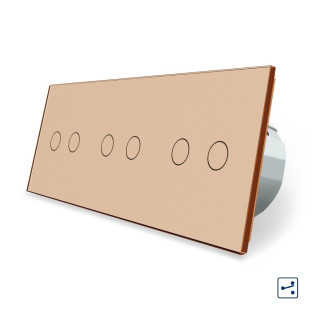 Сенсорный проходной выключатель Livolo 6 каналов (2-2-2) золото стекло (VL-C706S-13) Сенсорный проходной выключатель Livolo 6 каналов (2-2-2) золото стекло (VL-C706S-13)