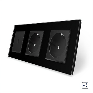 Сенсорный проходной выключатель Sense 1 сенсор 2 розетки Livolo черный стекло (VL-C7FC1S/FCTC16A/FCTC16A-6BP) Сенсорный проходной выключатель Sense 1 сенсор 2 розетки Livolo черный стекло (VL-C7FC1S/FCTC16A/FCTC16A-6BP)