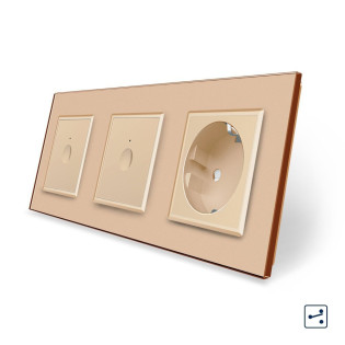 Сенсорный проходной выключатель Sense 2 сенсора (1-1) 1 розетка Livolo золотой стекло Сенсорный проходной выключатель Sense 2 сенсора (1-1) 1 розетка Livolo золотой стекло