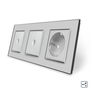 Сенсорный проходной выключатель Sense 2 сенсора (1-1) 1 розетка Livolo серый стекло Сенсорный проходной выключатель Sense 2 сенсора (1-1) 1 розетка Livolo серый стекло