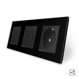 Сенсорный проходной выключатель Sense 4 сенсора (2-2) 1 розетка Livolo черный стекло Сенсорный проходной выключатель Sense 4 сенсора (2-2) 1 розетка Livolo черный стекло