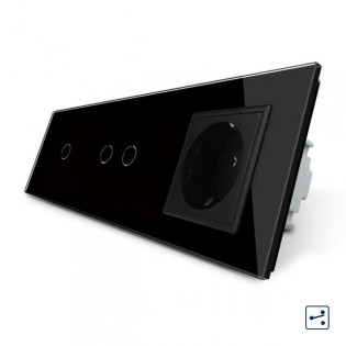 Сенсорный проходной выключатель Livolo 3 канала (1-2) с розеткой черный стекло (VL-C701S/C702S/C7C1EU-12) Сенсорный проходной выключатель Livolo 3 канала (1-2) с розеткой черный стекло (VL-C701S/C702S/C7C1EU-12)