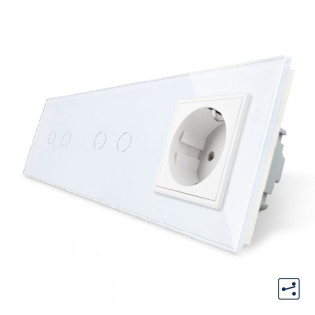Сенсорный проходной выключатель Livolo 4 канала (2-2) с розеткой белый стекло (VL-C702S/C702S/C7C1EU-11) Сенсорный проходной выключатель Livolo 4 канала (2-2) с розеткой белый стекло (VL-C702S/C702S/C7C1EU-11)