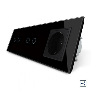 Сенсорный проходной выключатель Livolo 4 канала (2-2) с розеткой черный стекло (VL-C702S/C702S/C7C1EU-12) Сенсорный проходной выключатель Livolo 4 канала (2-2) с розеткой черный стекло (VL-C702S/C702S/C7C1EU-12)