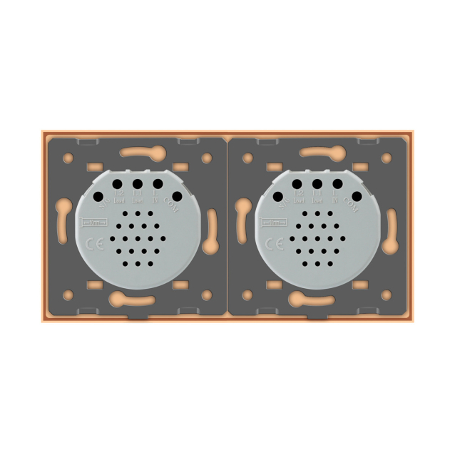 Сенсорный радиоуправляемый проходной выключатель Livolo 2 канала (1-1) золото стекло (VL-C701SR/C701SR-13)