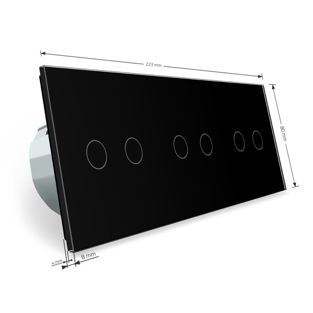 Сенсорный радиоуправляемый проходной выключатель Livolo 6 каналов (2-2-2) черный стекло (VL-C706SR-12)