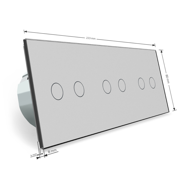 Сенсорный радиоуправляемый выключатель Livolo 6 канала (2-2-2) серый стекло (VL-C706R-15)