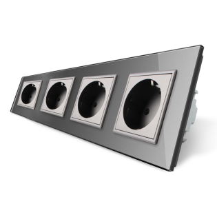 Розетка четырехместная с заземлением Livolo 16А серый стекло (VL-C7C4EU-15) Розетка четырехместная с заземлением Livolo 16А серый стекло (VL-C7C4EU-15)