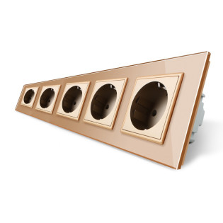 Розетка пятиместная с заземлением Livolo 16А золото стекло (VL-C7C5EU-13) Розетка пятиместная с заземлением Livolo 16А золото стекло (VL-C7C5EU-13)