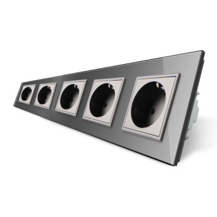 Розетка пятиместная с заземлением Livolo 16А серый стекло (VL-C7C5EU-15) Розетка пятиместная с заземлением Livolo 16А серый стекло (VL-C7C5EU-15)