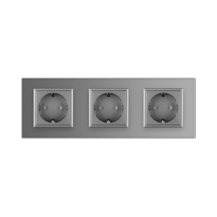 Розетка тройная с заземлением Livolo 16А серый стекло (VL-C7C3EU-15)