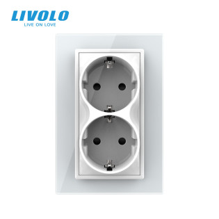 Розетка двойная с заземлением Livolo белый стекло (VL-C7CTF16A.TF16A-WP) Розетка двойная с заземлением Livolo белый стекло (VL-C7CTF16A.TF16A-WP)