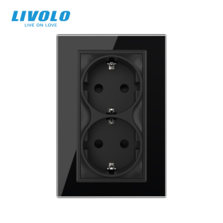 Розетка двойная с заземлением Livolo черный стекло (VL-C7CTF16A.TF16A-BP) Розетка двойная с заземлением Livolo черный стекло (VL-C7CTF16A.TF16A-BP)