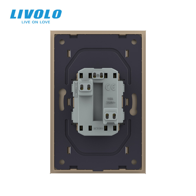 Розетка двойная с заземлением Livolo золотой стекло (VL-C7CTF16A.TF16A-AP)