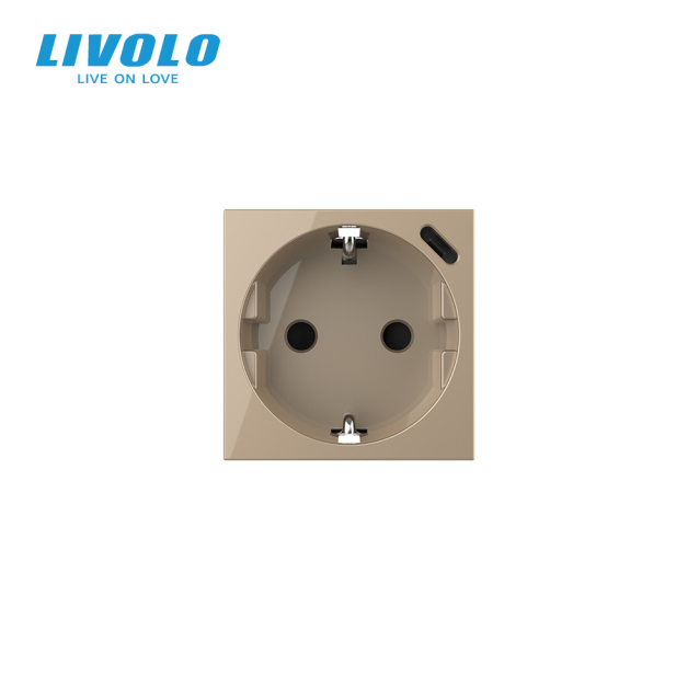 Механизм электрическая розетка с портом USB-C Livolo золотой (VL-FCTF16A.UC18W-2AP)