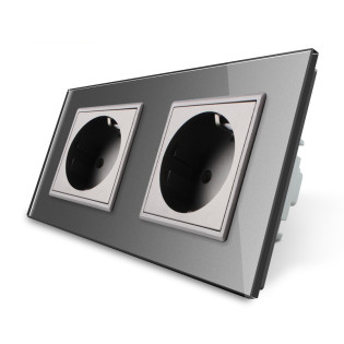 Розетка двойная с заземлением Livolo 16А серый стекло (VL-C7C2EU-15) Розетка двойная с заземлением Livolo 16А серый стекло (VL-C7C2EU-15)