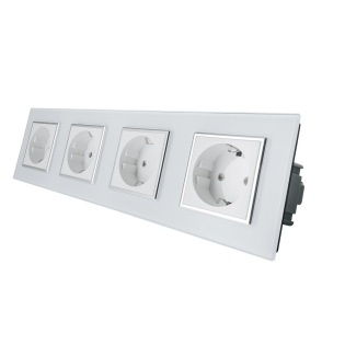 Розетка четырехместная с заземлением Livolo белый хром стекло (VL-C7C4EU-11C) Розетка четырехместная с заземлением Livolo белый хром стекло (VL-C7C4EU-11C)