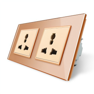 Розетка двухместная универсальная золотой стекло Livolo (VL-C7FCT22-4AP) Розетка двухместная универсальная золотой стекло Livolo (VL-C7FCT22-4AP)