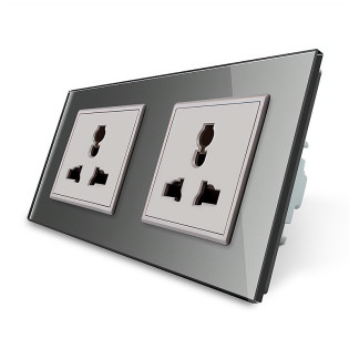 Розетка двухместная универсальная серый стекло Livolo (VL-C7FCT22-4IP) Розетка двухместная универсальная серый стекло Livolo (VL-C7FCT22-4IP)