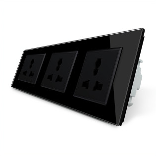 Розетка трехместная универсальная черный стекло Livolo (VL-C7FCT22-6BP)