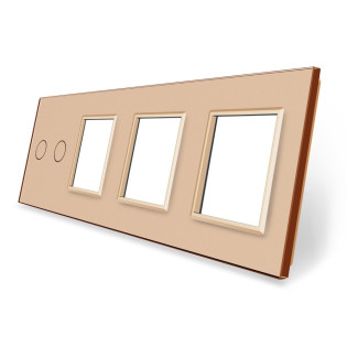 Сенсорная панель выключателя Livolo 2 канала и трех розеток (2-0-0-0) золото стекло (VL-C7-C2/SR/SR/SR-13) Сенсорная панель выключателя Livolo 2 канала и трех розеток (2-0-0-0) золото стекло (VL-C7-C2/SR/SR/SR-13)