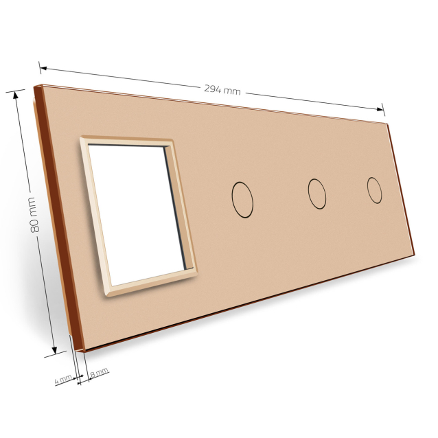 Сенсорная панель выключателя Livolo 3 канала и розетку (1-1-1-0) золото стекло (VL-C7-C1/C1/C1/SR-13)