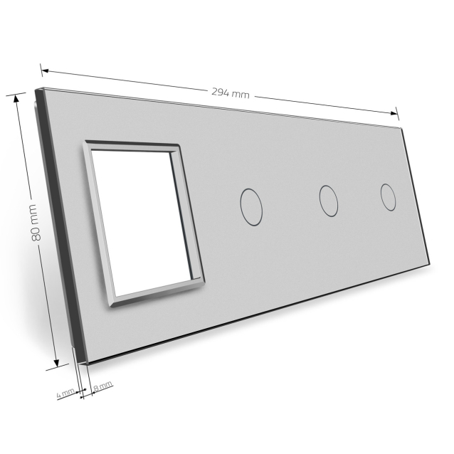 Сенсорная панель выключателя Livolo 3 канала и розетку (1-1-1-0) серый стекло (VL-C7-C1/C1/C1/SR-15)