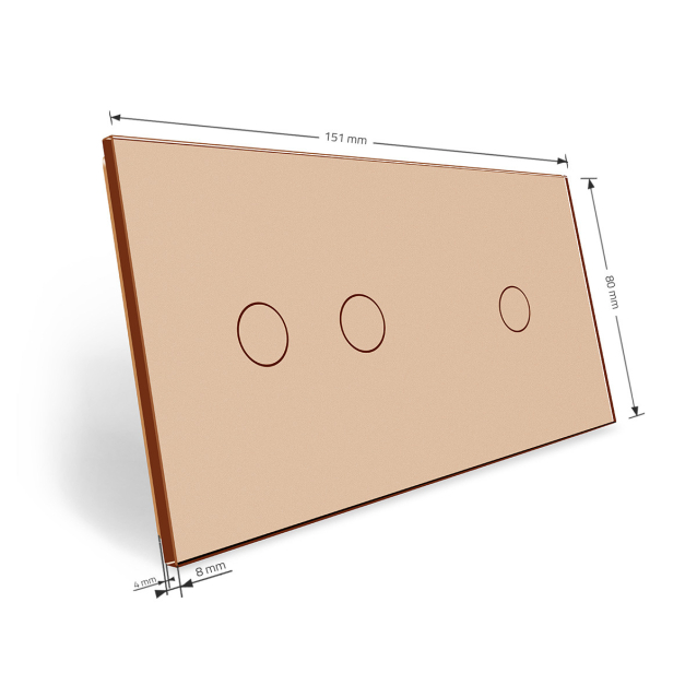 Сенсорная панель выключателя Livolo 3 канала (1-2) золото стекло (VL-C7-C1/C2-13)