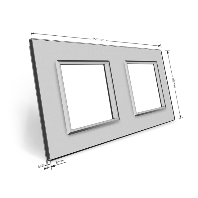 Рамка розетки Livolo 2 поста серый стекло (VL-C7-SR/SR-15)