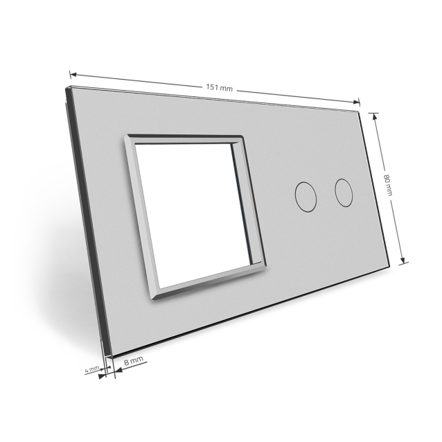 Сенсорная панель выключателя Livolo 2 канала и розетки (2-0) серый стекло (VL-C7-C2/SR-15)