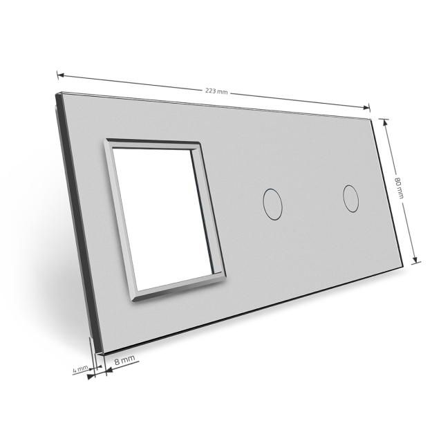 Сенсорная панель выключателя Livolo 2 канала и розетку (1-1-0) серый стекло (VL-C7-C1/C1/SR-15)