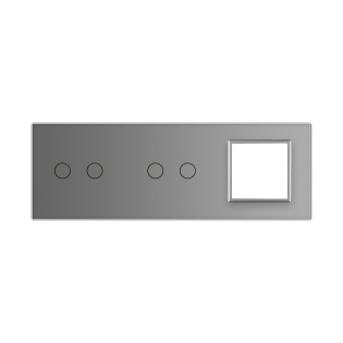 Сенсорная панель выключателя Livolo 4 канала и розетку (2-2-0) серый стекло (VL-C7-C2/C2/SR-15) Сенсорная панель выключателя Livolo 4 канала и розетку (2-2-0) серый стекло (VL-C7-C2/C2/SR-15)