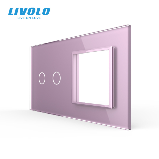 Сенсорная панель выключателя Livolo 2 канала и розетки (2-0) розовый стекло (VL-C7-C2/SR-17)