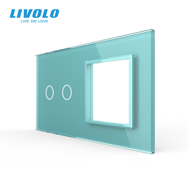 Сенсорная панель выключателя Livolo 2 канала и розетки (2-0) зеленый стекло (VL-C7-C2/SR-18)