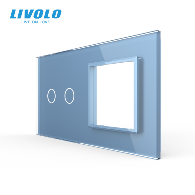 Сенсорная панель выключателя Livolo 2 канала и розетки (2-0) голубой стекло (VL-C7-C2/SR-19)