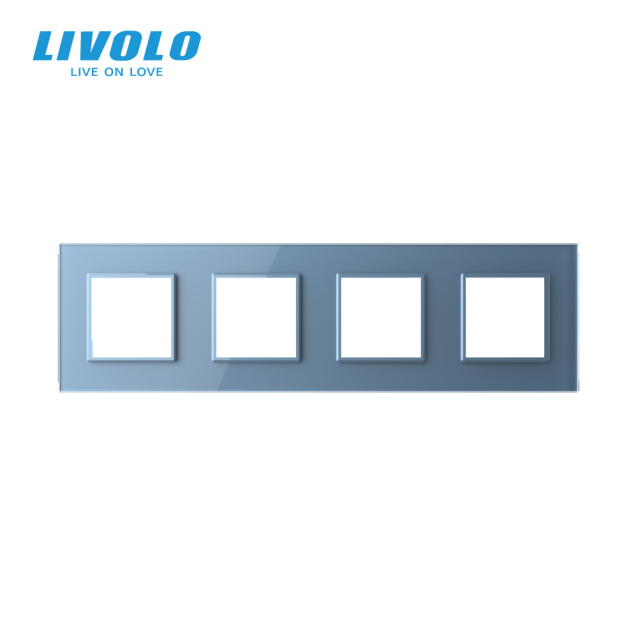 Рамка розетки Livolo 4 поста голубой стекло (VL-C7-SR/SR/SR/SR-19)