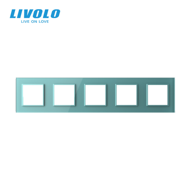 Рамка розетки Livolo 5 постов зеленый стекло (VL-C7-SR/SR/SR/SR/SR-18)