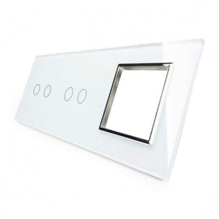 Сенсорная панель комбинированная для выключателя 4 сенсора 1 розетка (2-2-0) белый хром стекло Livolo Сенсорная панель комбинированная для выключателя 4 сенсора 1 розетка (2-2-0) белый хром стекло Livolo