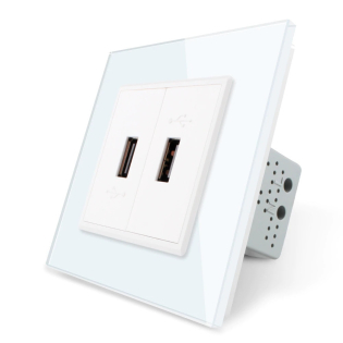 Розетка два USB с блоком питания 2.1А 5V Livolo белый стекло (VL-C792U-11) Розетка два USB с блоком питания 2.1А 5V Livolo белый стекло (VL-C792U-11)