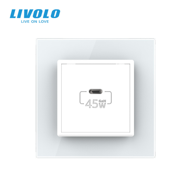 Розетка USB type C с блоком питания 45W белый Livolo (VL-C7-FCUC-2WP)