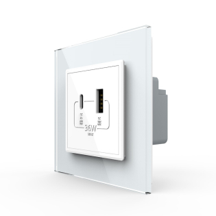 Розетка USB-A и USB-C 36W белый стекло (VL-C7FCUA18W.UC18W-2WP) Розетка USB-A и USB-C 36W белый стекло (VL-C7FCUA18W.UC18W-2WP)