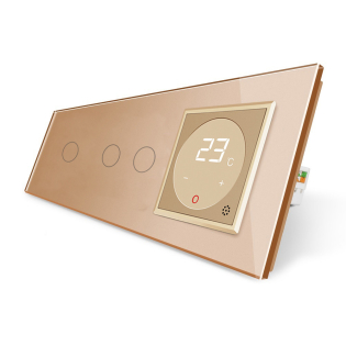 Сенсорный выключатель 3 сенсора (1-2) Терморегулятор с выносным датчиком температуры для теплого пола золотой Сенсорный выключатель 3 сенсора (1-2) Терморегулятор с выносным датчиком температуры для теплого пола золотой