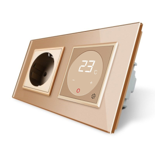 Розетка с заземлением Терморегулятор с выносным датчиком температуры для теплого пола золотий Livolo Розетка с заземлением Терморегулятор с выносным датчиком температуры для теплого пола золотий Livolo