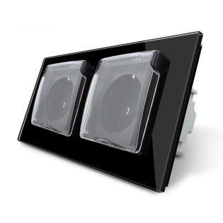 Розетка двойная с крышкой IP44 Livolo черный стекло (VL-C7C2EUWF-12) Розетка двойная с крышкой IP44 Livolo черный стекло (VL-C7C2EUWF-12)