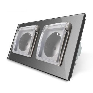 Розетка двойная с крышкой IP44 Livolo серый стекло (VL-C7C2EUWF-15) Розетка двойная с крышкой IP44 Livolo серый стекло (VL-C7C2EUWF-15)