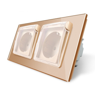 Розетка двойная с крышкой IP44 Livolo золото стекло (VL-C7C2EUWF-13) Розетка двойная с крышкой IP44 Livolo золото стекло (VL-C7C2EUWF-13)