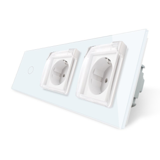 Сенсорный выключатель Двойная розетка с крышкой IP44 Livolo белый стекло (VL-C701/C7C2EUWF-11) Сенсорный выключатель Двойная розетка с крышкой IP44 Livolo белый стекло (VL-C701/C7C2EUWF-11)