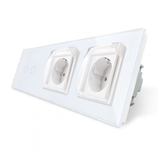Сенсорный выключатель 2 канала Двойная розетка с крышкой IP44 Livolo белый стекло (VL-C702/C7C2EUWF-11) Сенсорный выключатель 2 канала Двойная розетка с крышкой IP44 Livolo белый стекло (VL-C702/C7C2EUWF-11)