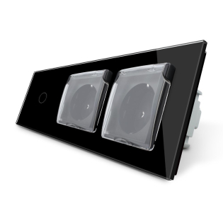 Сенсорный выключатель Двойная розетка с крышкой IP44 Livolo черный стекло (VL-C701/C7C2EUWF-12) Сенсорный выключатель Двойная розетка с крышкой IP44 Livolo черный стекло (VL-C701/C7C2EUWF-12)